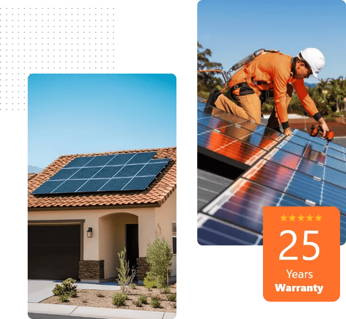 Solar panel system installed on a house roof for renewable energy.