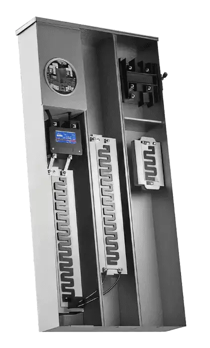 Main panel with advanced circuit breakers for solar power management.