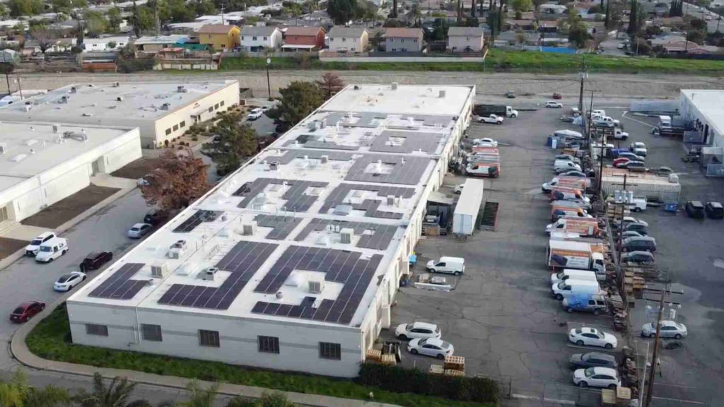 Aerial photo of LASG facility with solar installation