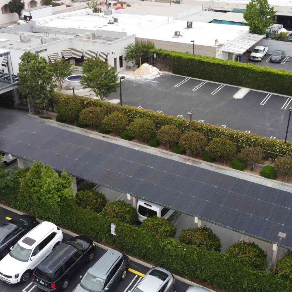 Aerial photo of LASG commercial carport installation