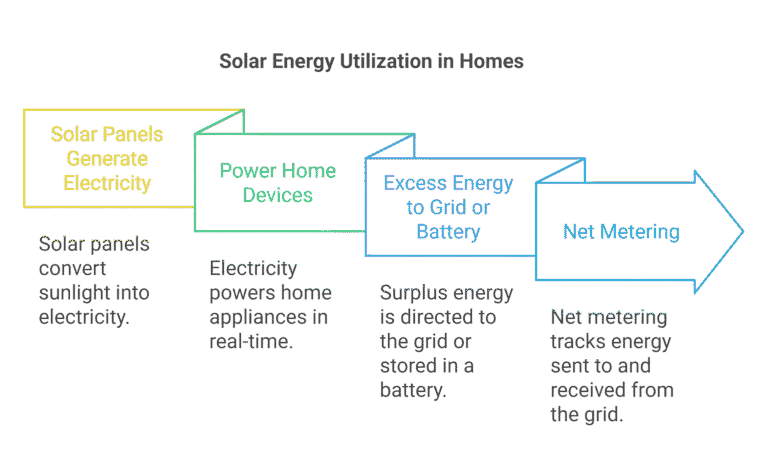 Diagram showing how solar energy reduces electric bills after going solar.