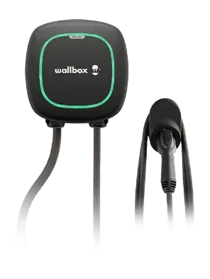 EV charger wall mount with charging cable for electric vehicles.