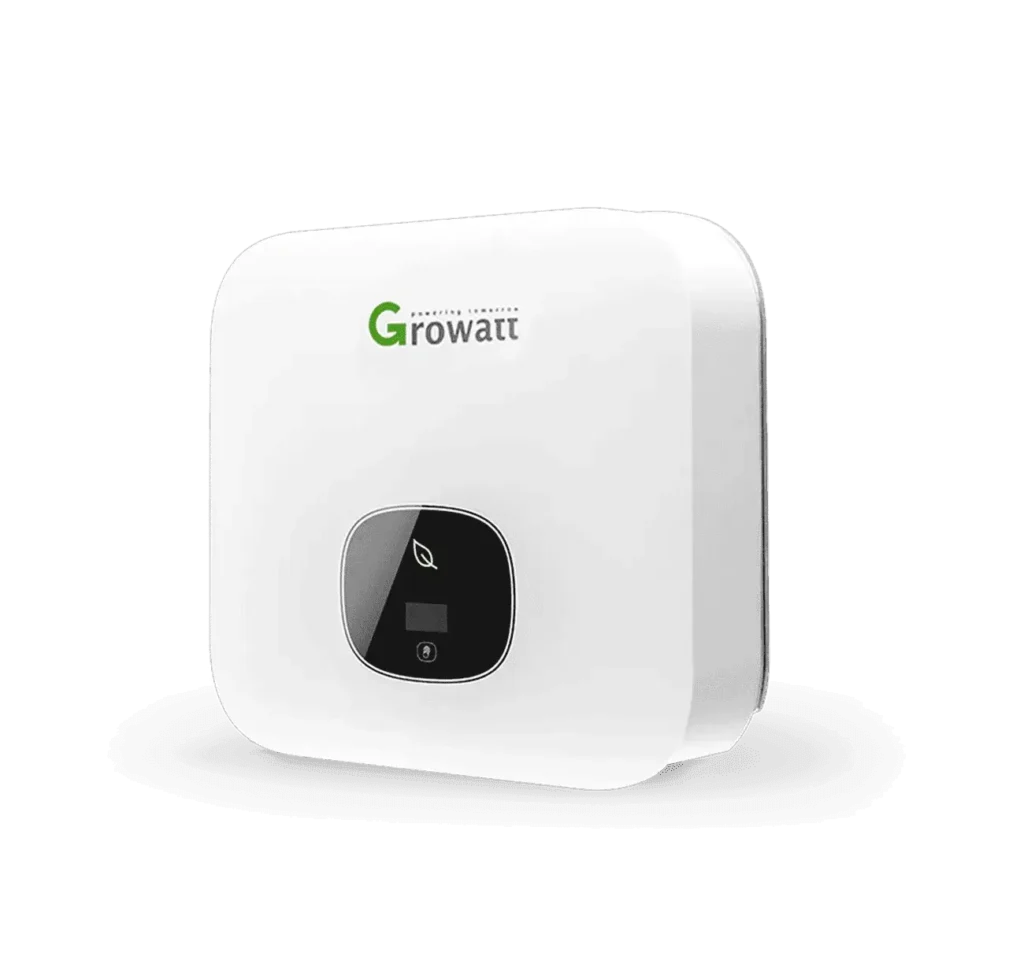 Modern battery storage system for solar energy with Growatt branding.