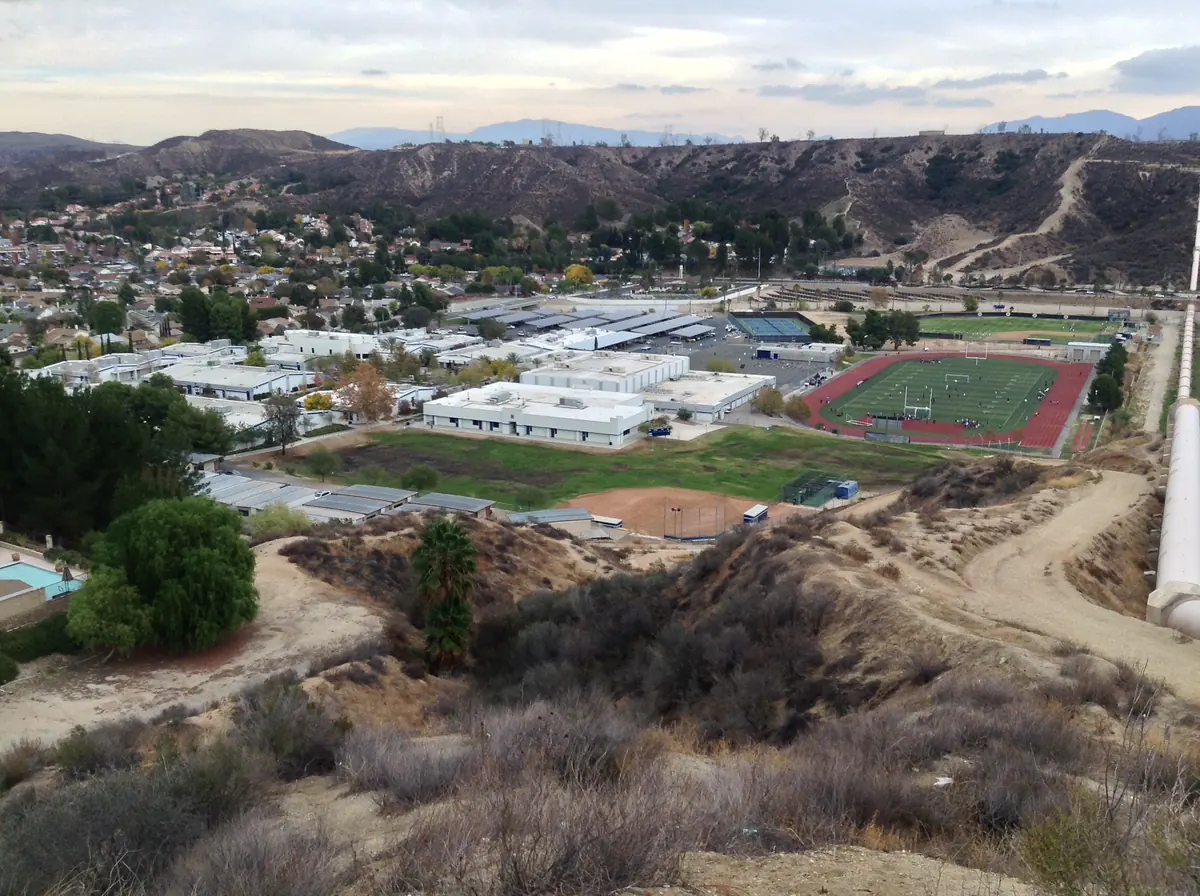 Saugus High School seen from a nearby ridge